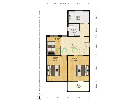 越江新村 3室1厅1卫 79平方