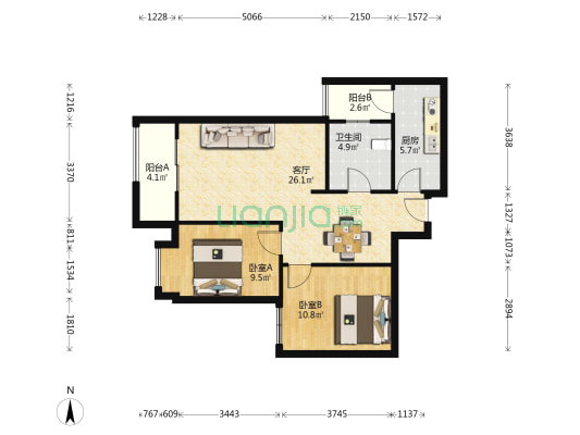 唐安银座 2室1厅1卫 82平方