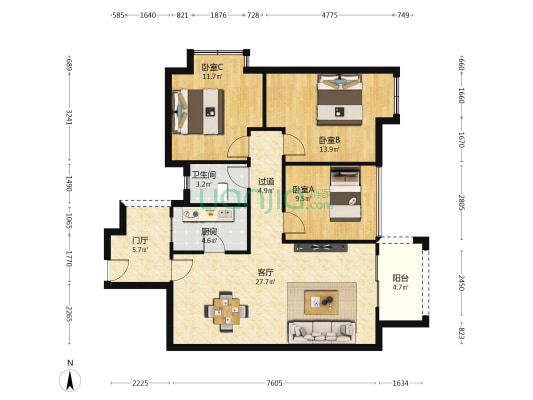 我的巷子 3室1厅1卫 87平方