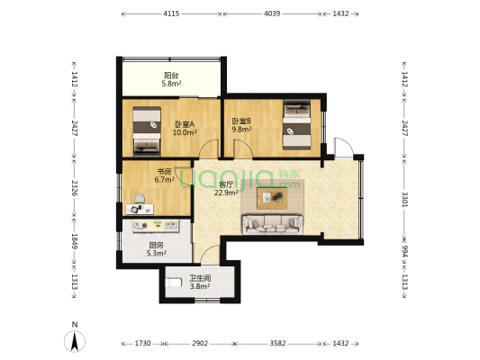 旭东路105号 3室1厅1卫 71平方