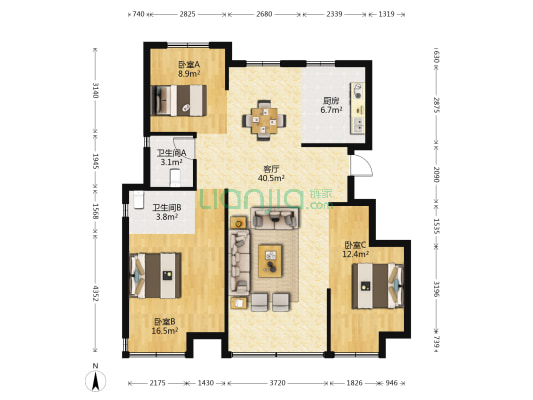 金地融信悦江府 3室1厅2卫 110平方
