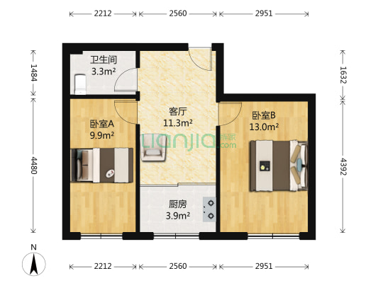 吉化新居二区北院 2室1厅1卫 55平方