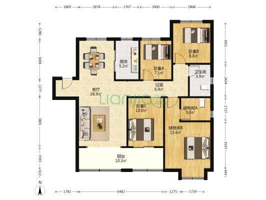 中海燕矶听潮C区 3室1厅1卫 128平方