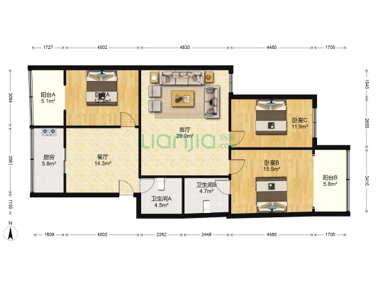 中国人民解放军山西省军区太原第六离职干部休养所 3室2厅2卫 137平方