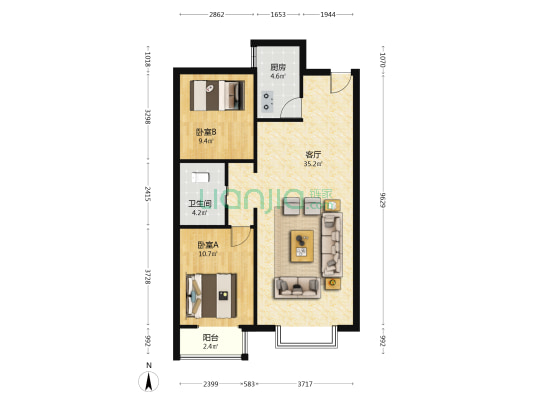 万都家园 2室1厅1卫 93平方
