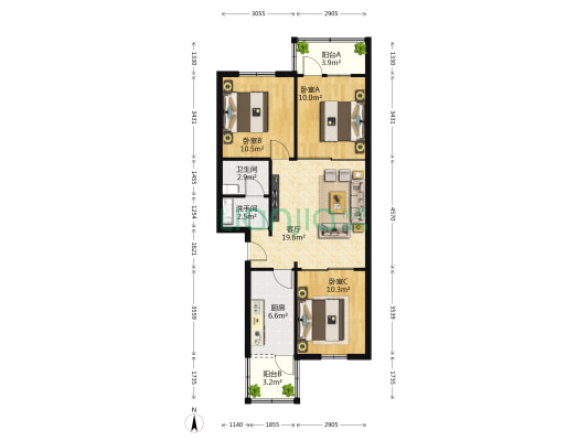 建宏小区 3室1厅2卫 83平方