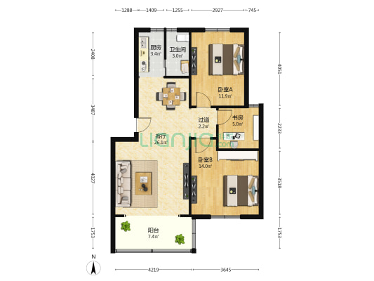 丁家圩住宅小区 3室1厅1卫 87平方