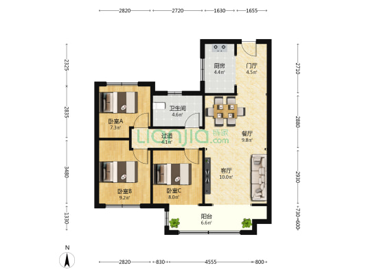 新空港孔雀城领航国际 3室2厅1卫 102平方