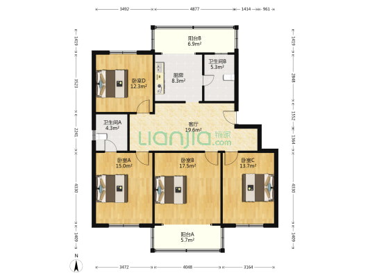 梅莲苑 4室1厅2卫 124平方