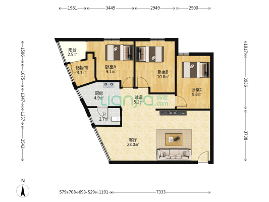 和齐巷1号 3室1厅1卫 84平方