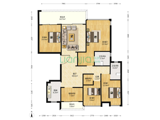 山语湖花园 4室1厅2卫 142平方