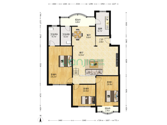 玫瑰园九公寓 3室2厅2卫 138平方