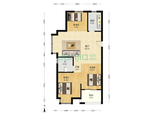 仓聚里 3室1厅1卫 96平方
