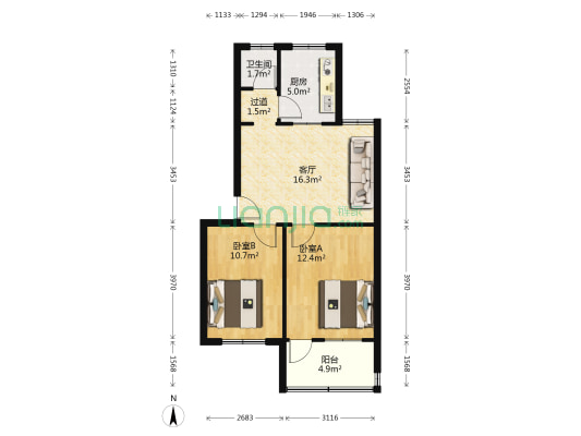 东风商场家属院 2室1厅1卫 63平方