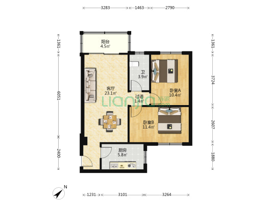 粤华花园 2室1厅1卫 76平方