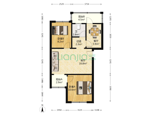 北光D区 2室2厅1卫 71平方