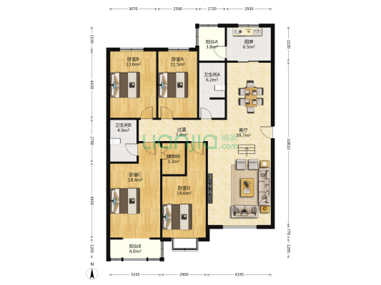茗香园 4室1厅2卫 179平方