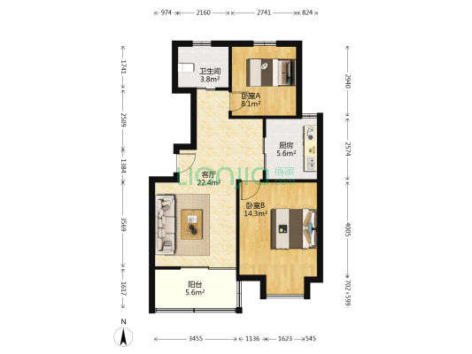 瑞阳苑 2室1厅1卫 78平方