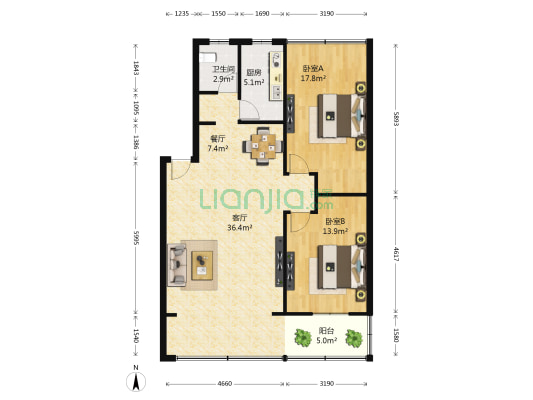 爱国路92号 2室2厅1卫 100平方