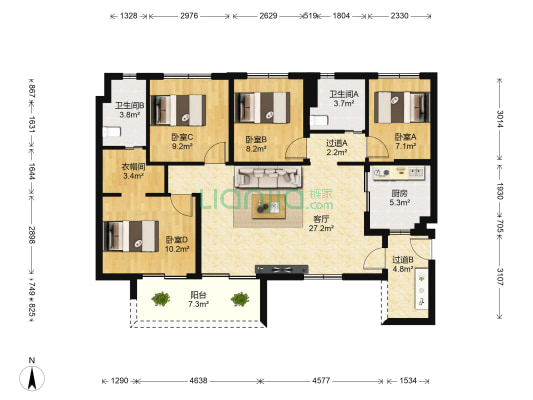 桂林恒大城 4室1厅2卫 127平方