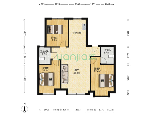 新大普罗旺斯 3室1厅2卫 106平方