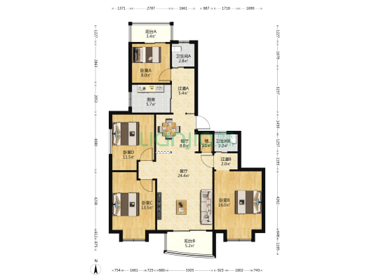 置信雅苑 4室2厅2卫 125平方