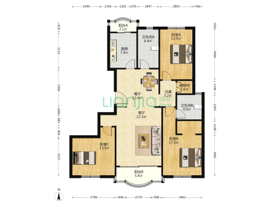 泰苑公寓 3室2厅2卫 142平方