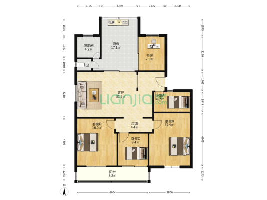 福缘居小区 5室1厅2卫 144平方