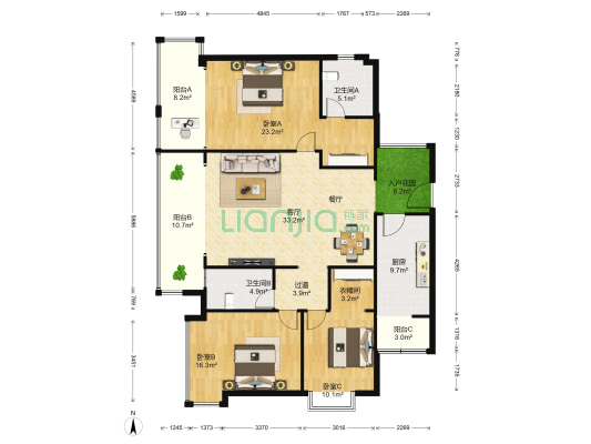 天一国际 3室1厅2卫 163平方