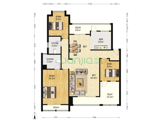 中晟溪城 3室1厅2卫 138平方