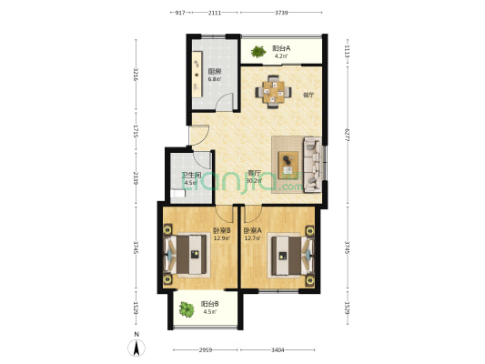 即发金色荔园 2室1厅1卫 91平方