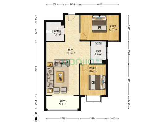 森源金湾家园 2室1厅1卫 90平方