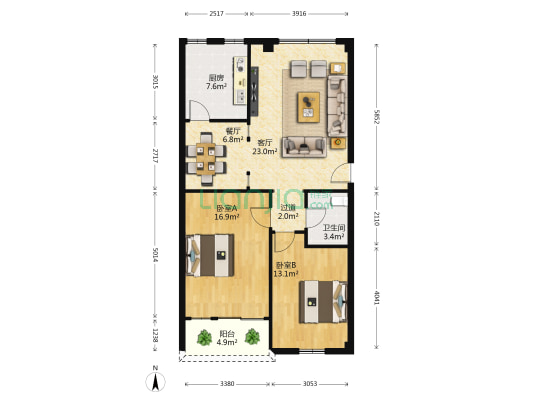 聚发新村 2室2厅1卫 93平方