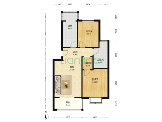 水岸城市花园 2室1厅1卫 85平方