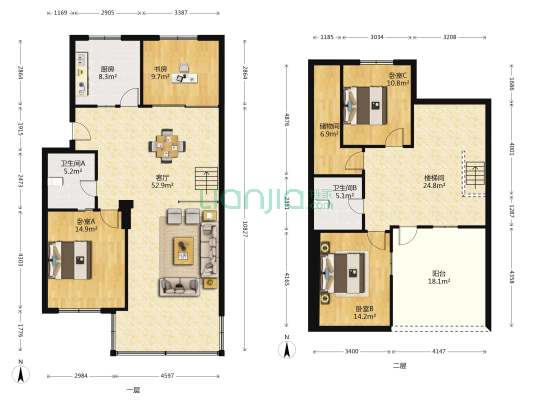 旦山花园万基区 4室1厅2卫 145平方