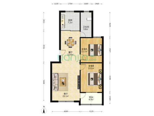 物华家园 2室2厅1卫 96平方