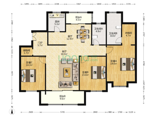中星馨恒苑 3室2厅2卫 165平方