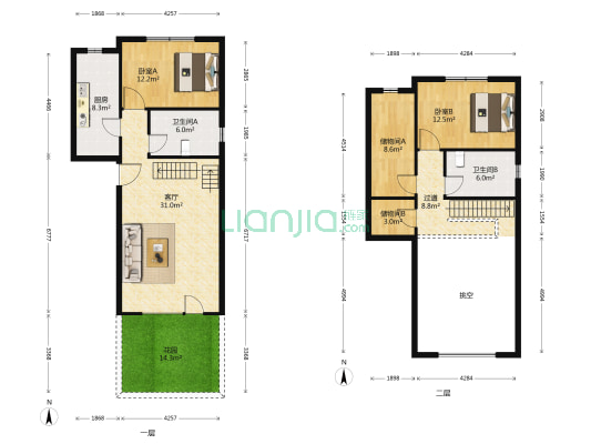 富润家园 2室1厅2卫 137平方