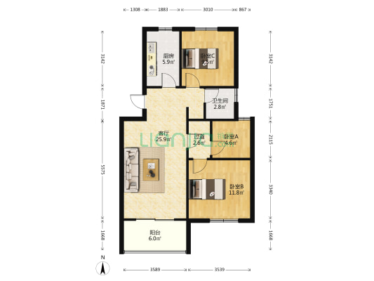 尚景湾佳园 3室1厅1卫 83平方