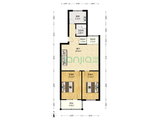 长兴路13号院 2室1厅1卫 81平方