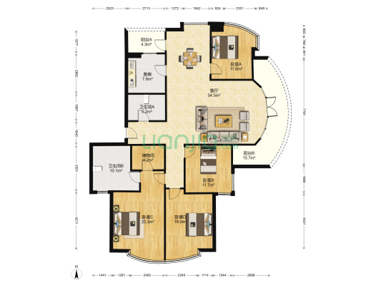 绿城风华苑 4室1厅2卫 192平方