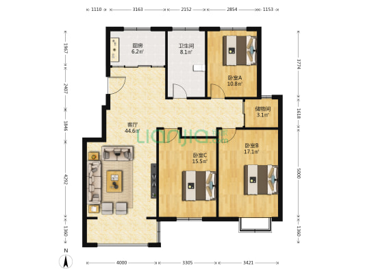 乐江花苑一期 3室1厅1卫 132平方