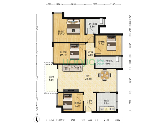 新城御珑公馆 4室1厅2卫 102平方