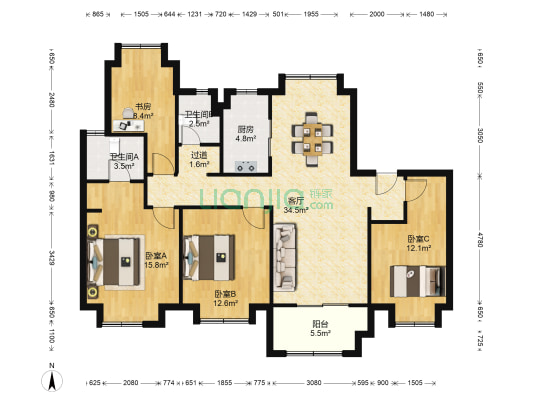 合景悦湖四季 4室1厅2卫 132平方