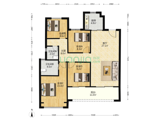 首开中庚·香開萬里 4室1厅2卫 128平方