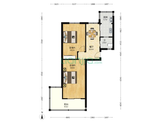 水产照明台区 2室1厅1卫 55平方