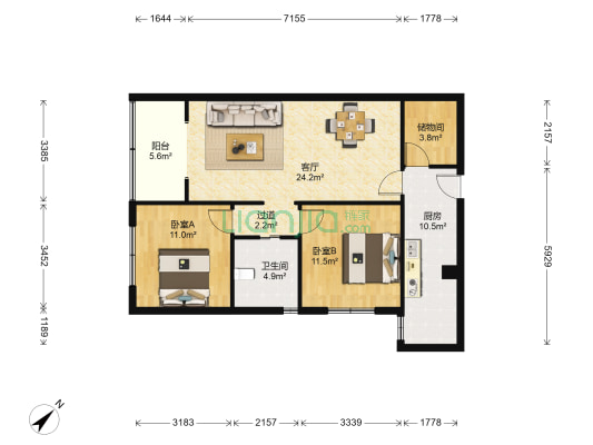 贵人大厦 2室1厅1卫 103平方