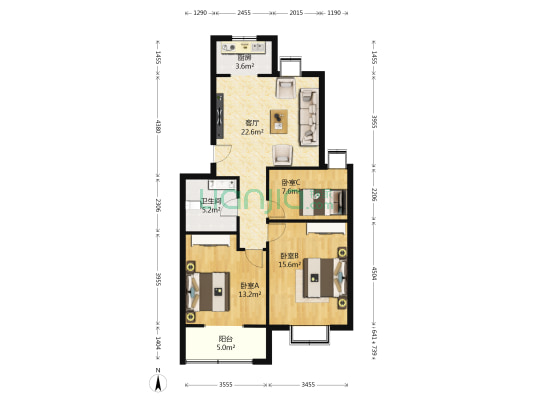 奥林第一城 3室1厅1卫 88平方