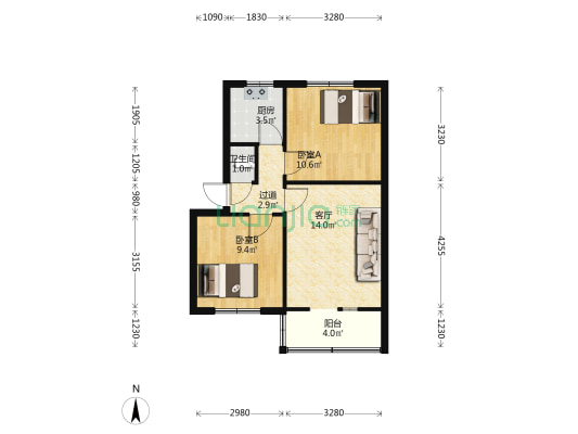医药公司家属院（乐山路357号） 2室1厅1卫 56平方