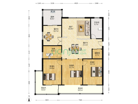 濠西园中北小区 4室3厅1卫 146平方